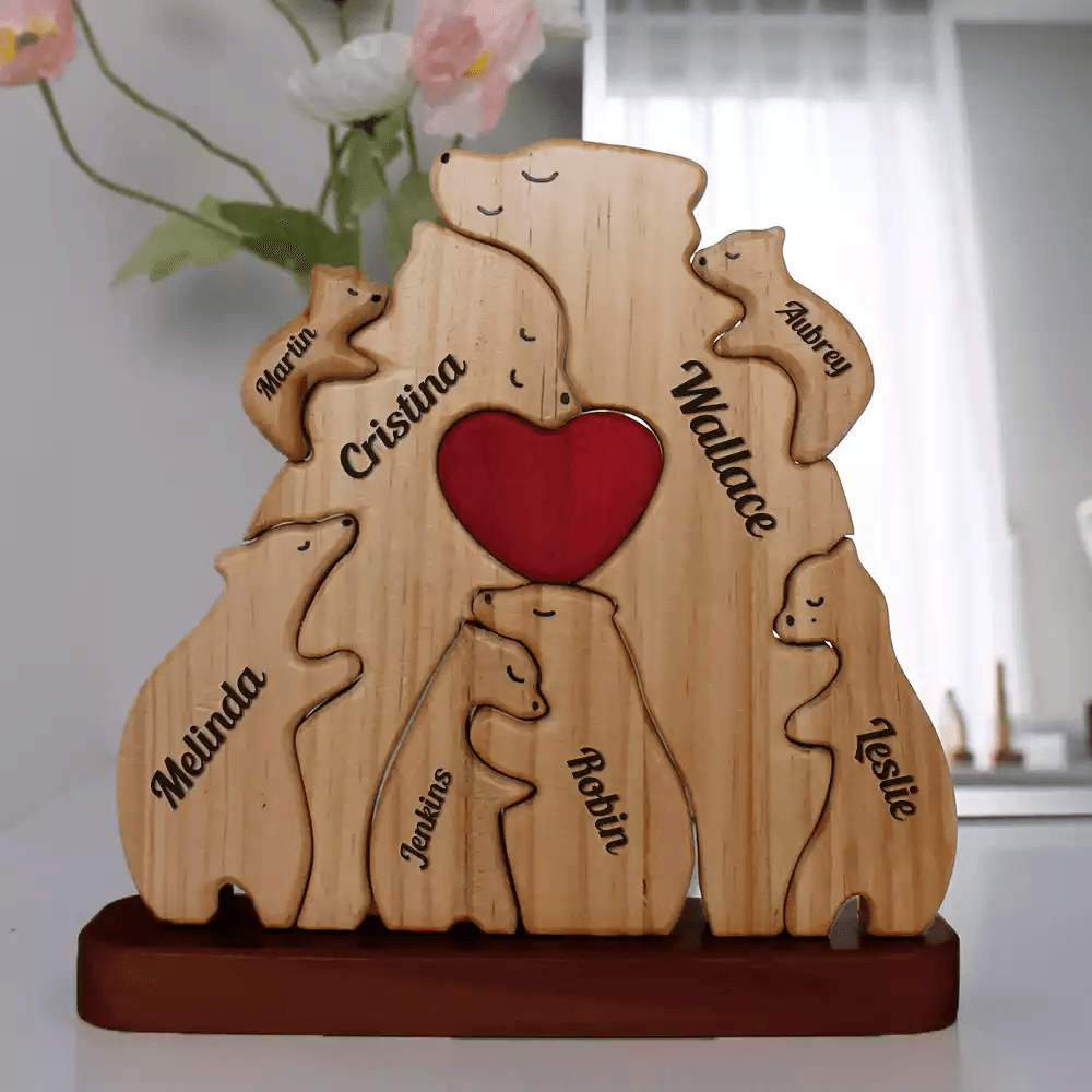 Personalized Bear Family Puzzle - Gift Mother's Day Wooden Pet Carvings