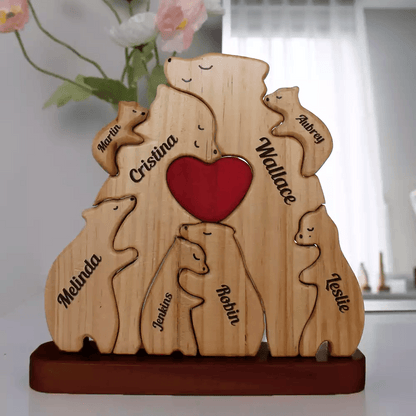 Personalized Bear Family Puzzle - Gift Mother's Day Wooden Pet Carvings