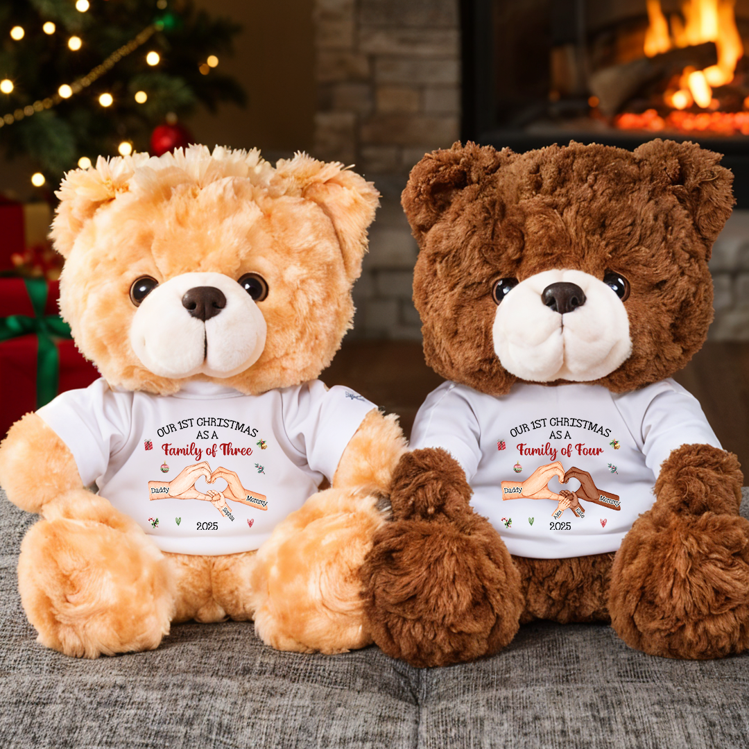 Personalized Baby's First Christmas As A Family - Teddy Bear With Personalized Photo Shirt