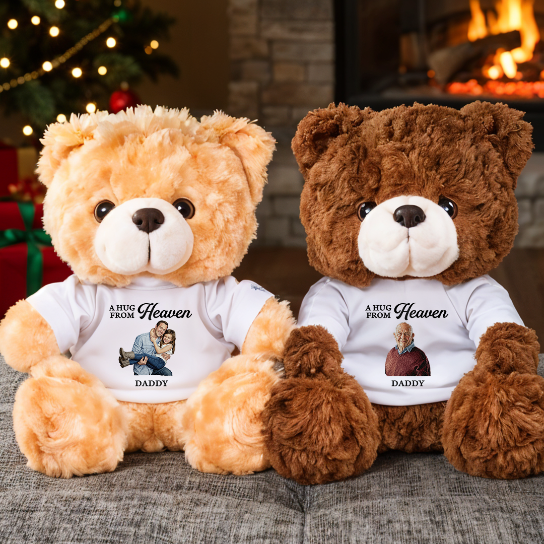 Custom Memorial Embroidery - Teddy Bear With Personalized Photo Shirt