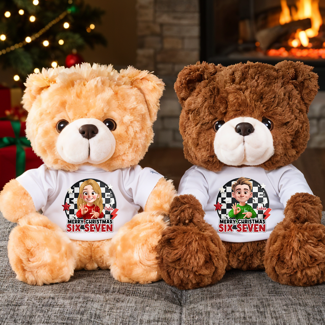 Funny Six Seven Christmas - Teddy Bear With Personalized Photo Shirt