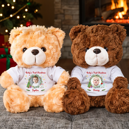 Baby's First Christmas - Teddy Bear With Personalized Photo Shirt