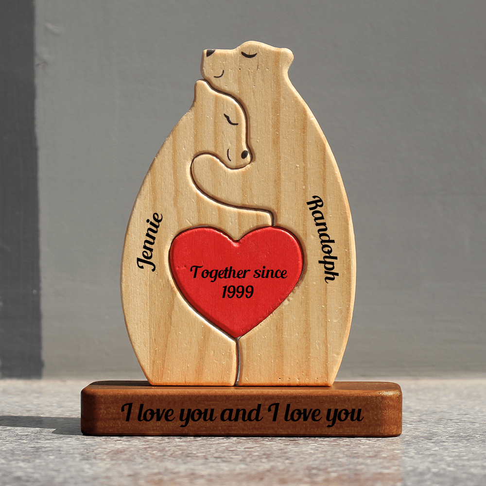 Personalized Wooden Bears Couple - Wooden Pet Carvings