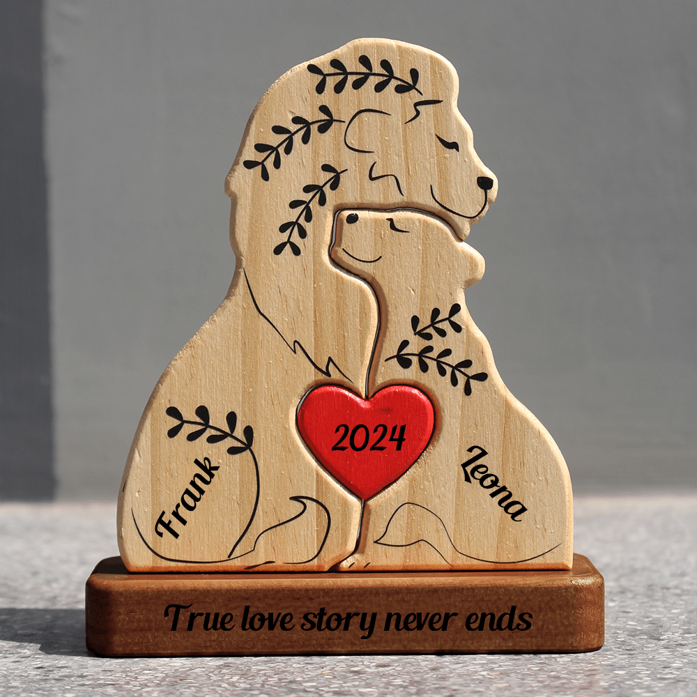 Married Lion Family Puzzle - Wooden Pet Carving Keepsake
