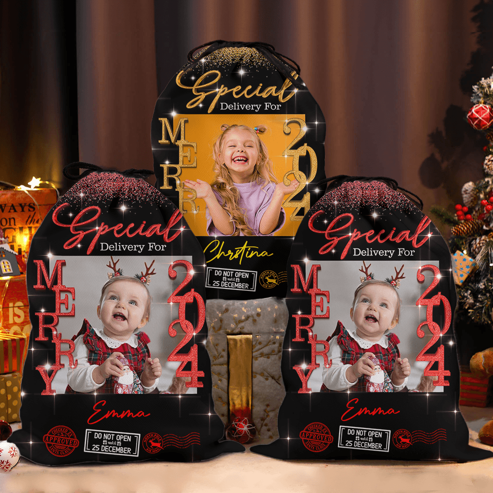 Personalized Glitter Santa Sack - Special Delivery Gift Bag