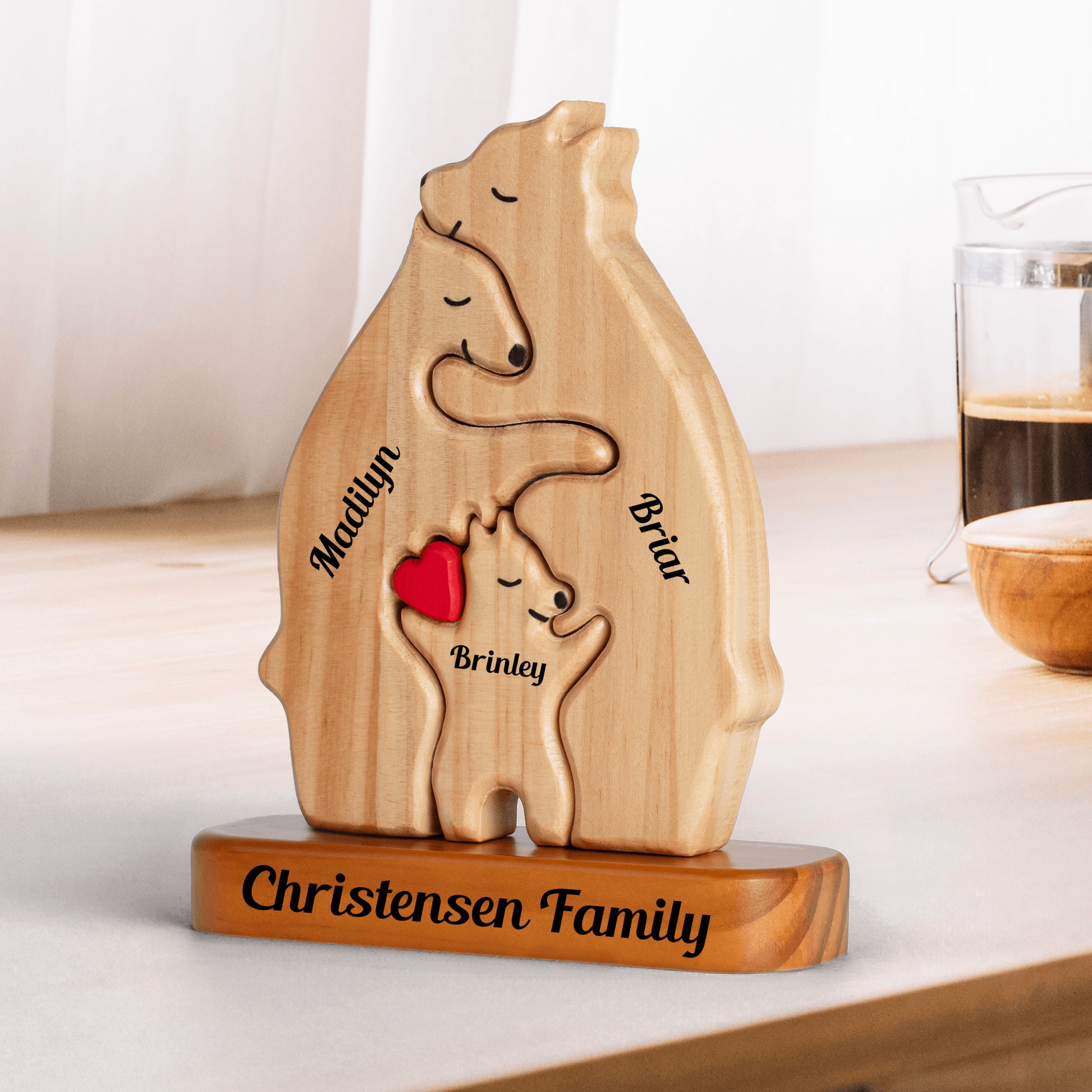 Personalized Wooden Bears Family Ver 4 - Puzzle Wooden Bears Family - Wooden Pet Carvings