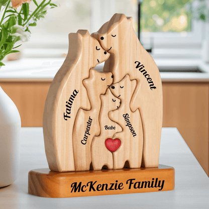 Family Hearts Puzzle - Wooden Bears Family - Wooden Pet Carvings