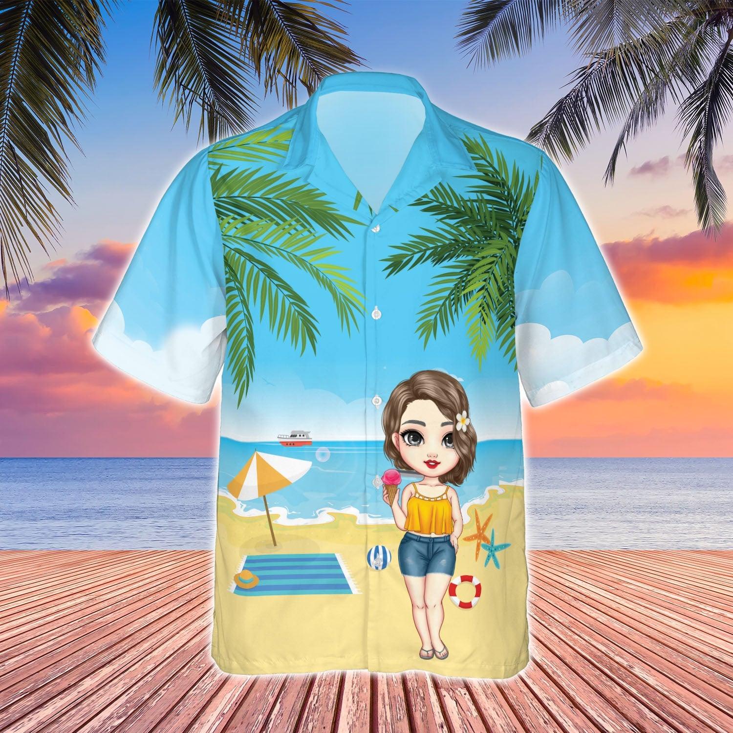 Personalized Cute Beach Girl Hawaiian Shirt, Summer Vacation 2025