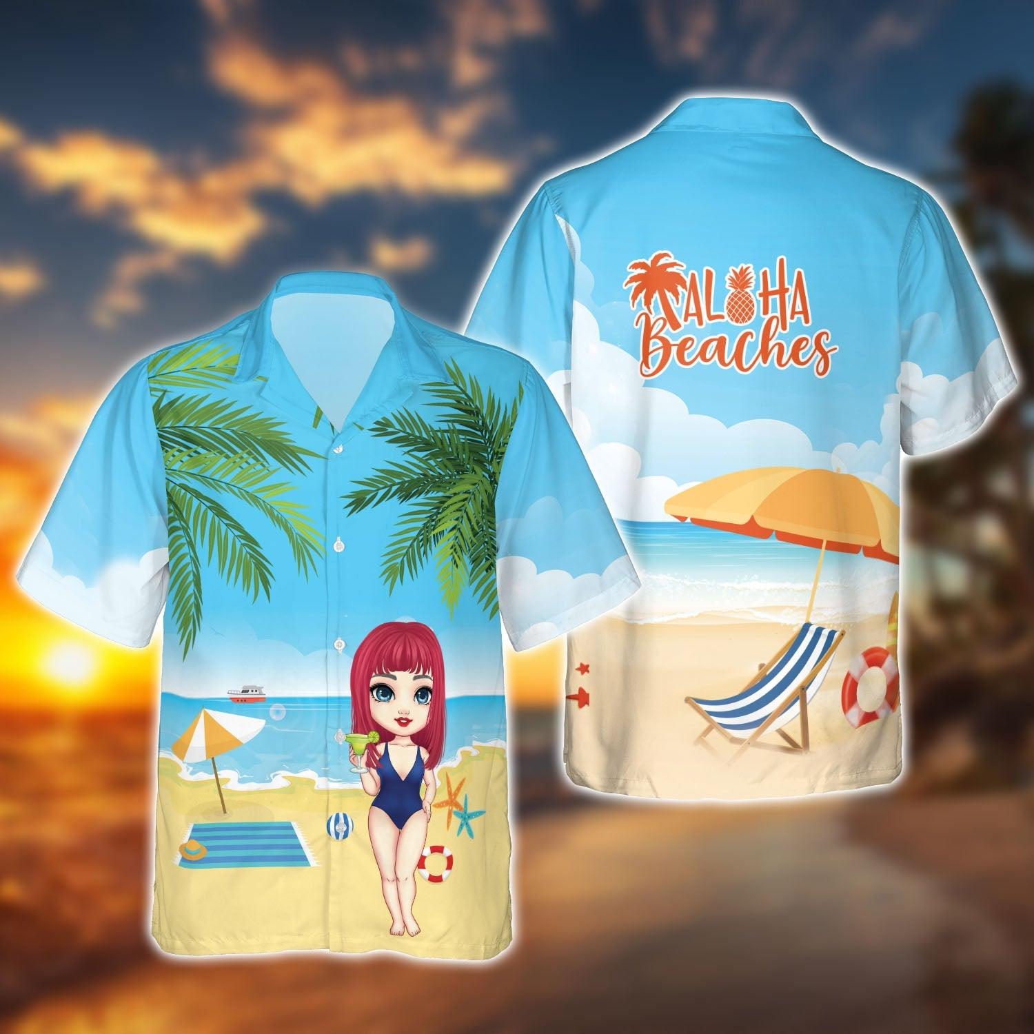 Personalized Cute Beach Girl Hawaiian Shirt, Summer Vacation 2025