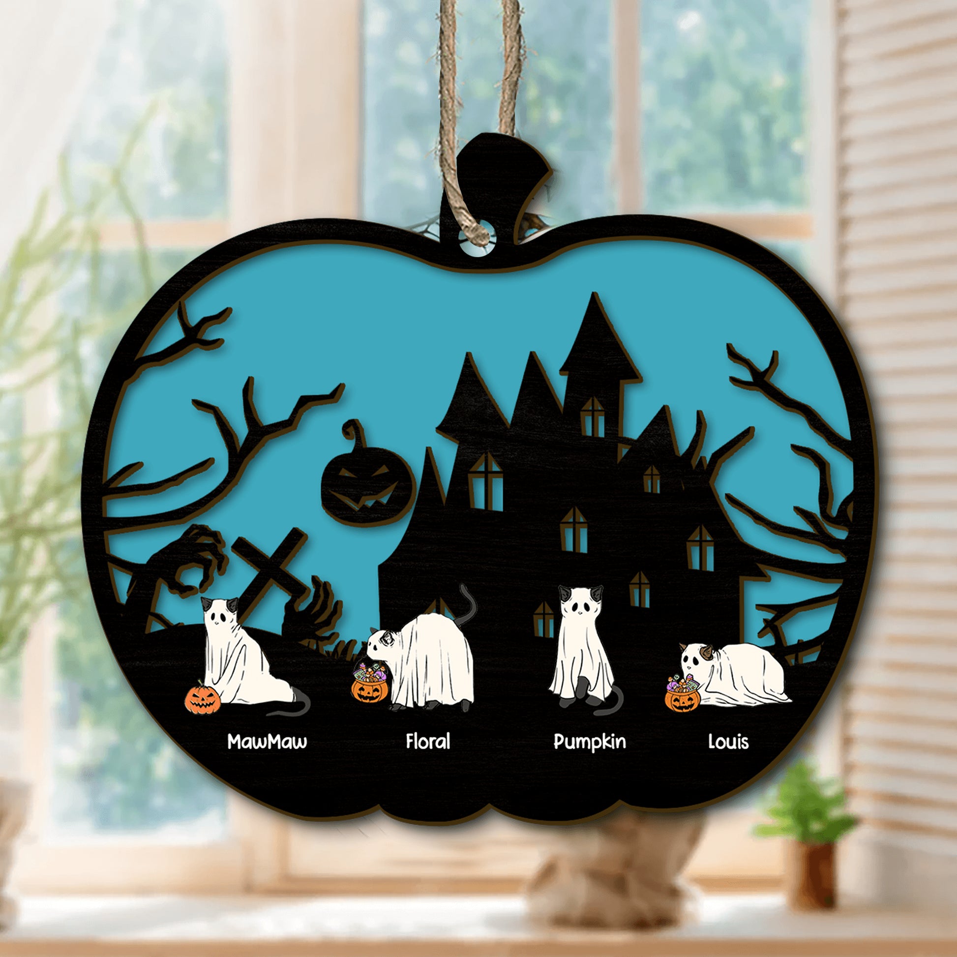 Personalized Suncatcher - Halloween Cat Ghost Cute Boo Season