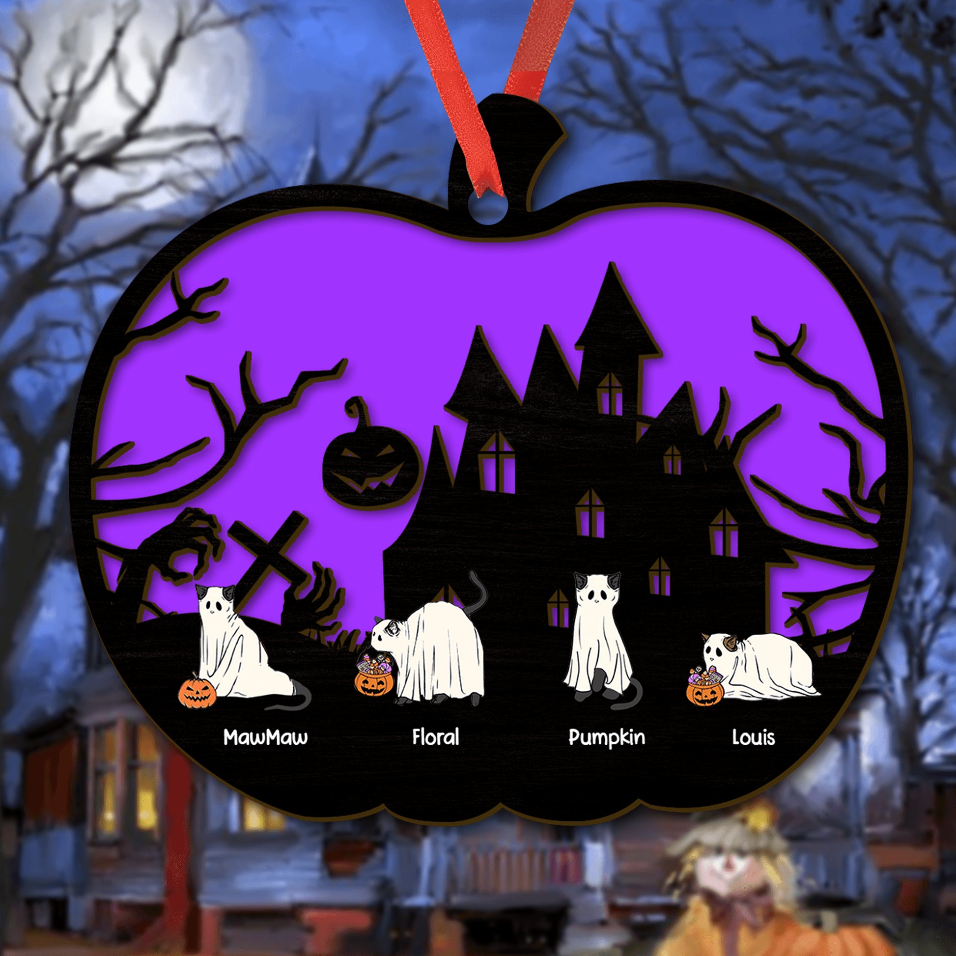 Personalized Suncatcher - Halloween Cat Ghost Cute Boo Season