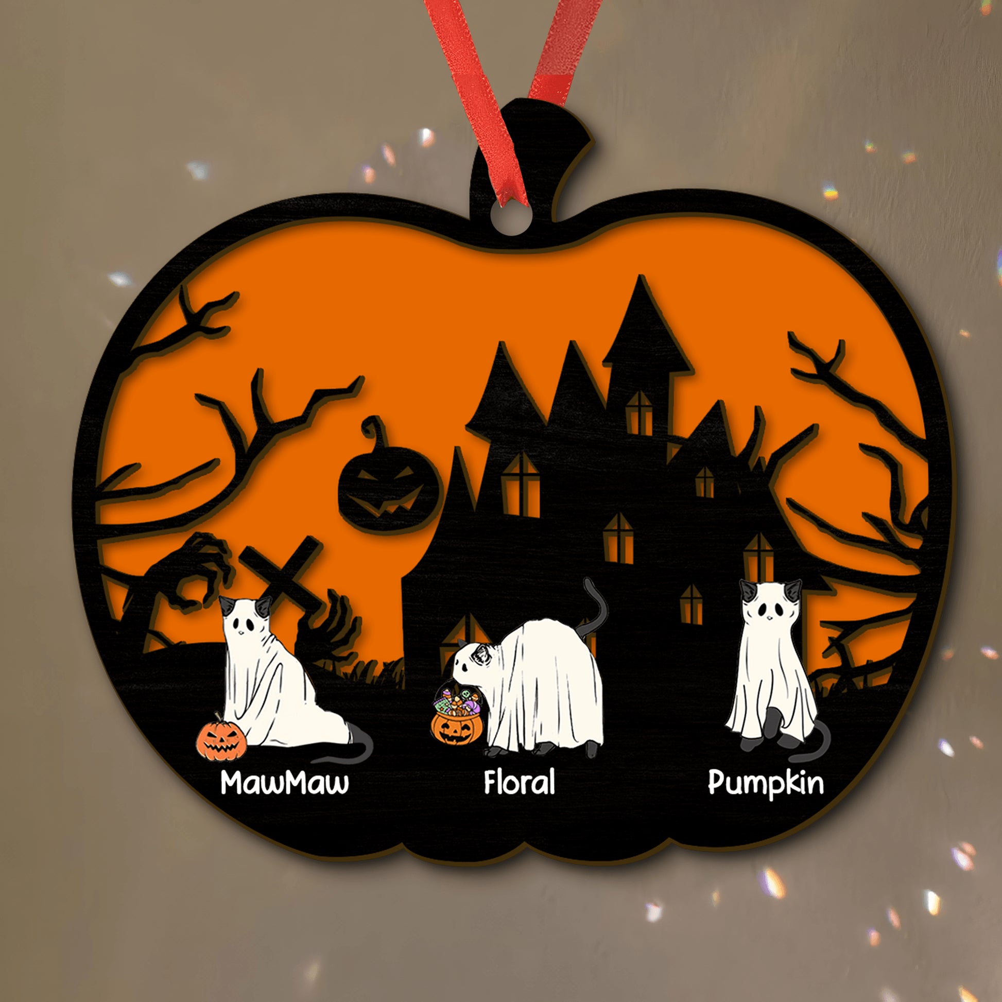 Personalized Suncatcher - Halloween Cat Ghost Cute Boo Season