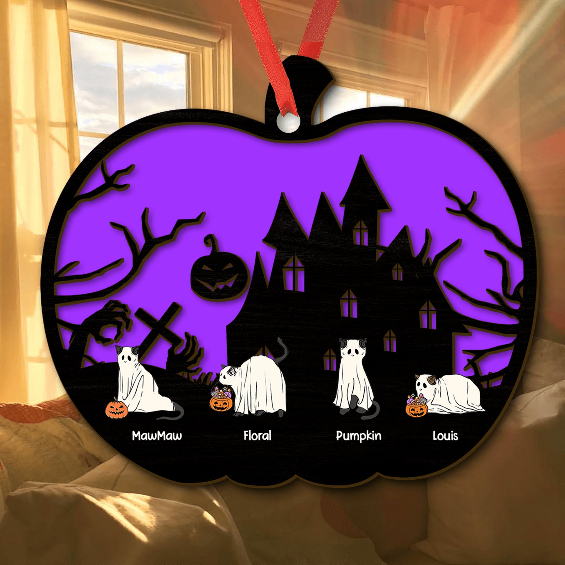 Personalized Suncatcher - Halloween Cat Ghost Cute Boo Season