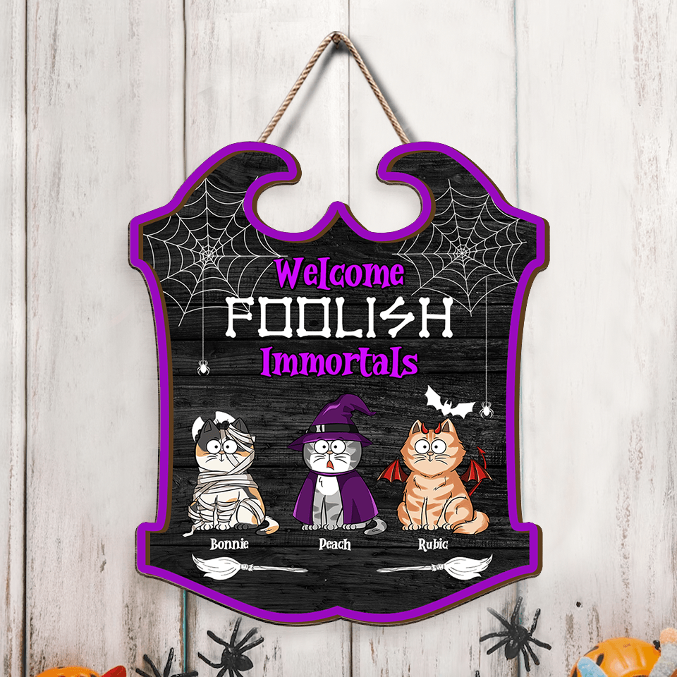 Halloween Cats Welcome Sign - Personalized Shaped Door Decor