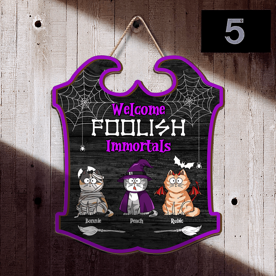 Halloween Cats Welcome Sign - Personalized Shaped Door Decor