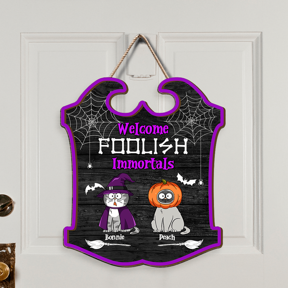 Halloween Cats Welcome Sign - Personalized Shaped Door Decor