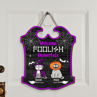 Halloween Cats Welcome Sign - Personalized Shaped Door Decor