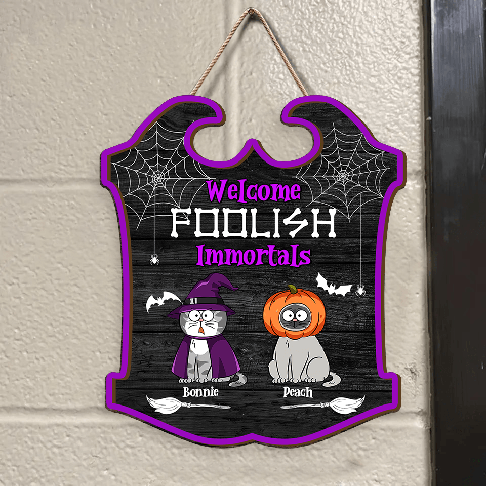 Halloween Cats Welcome Sign - Personalized Shaped Door Decor