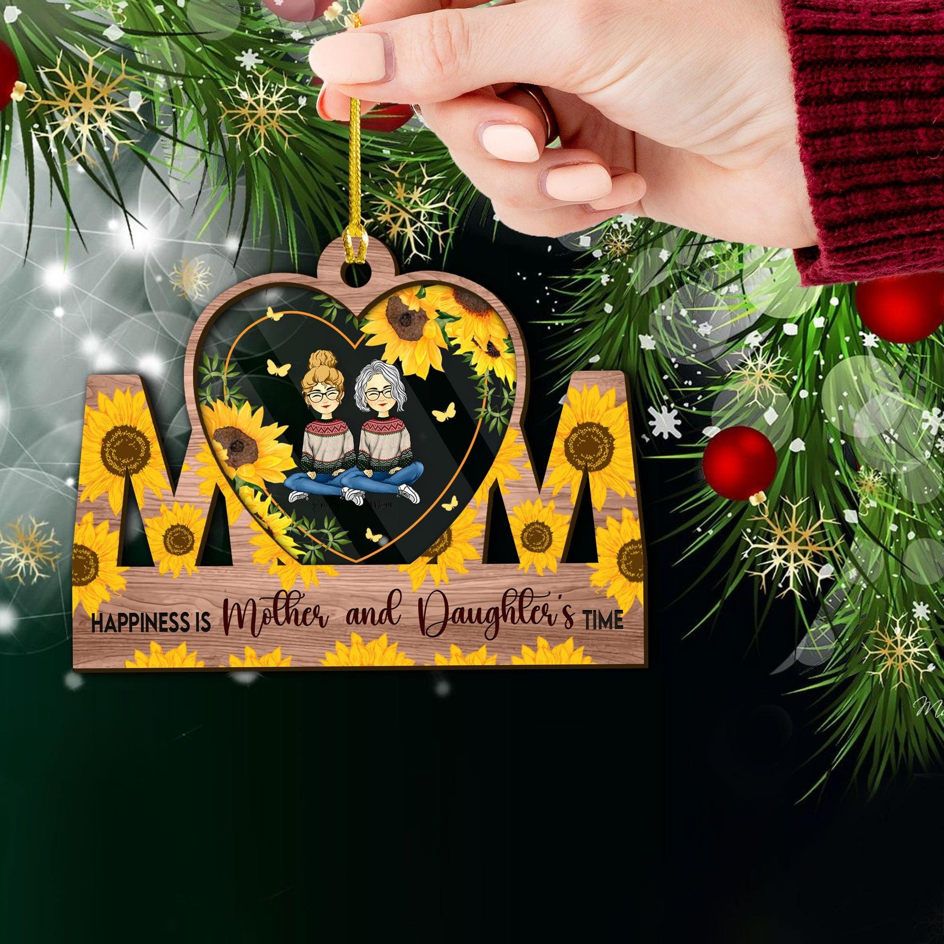 Happiness Mom & Daughter - Custom Shape Wood and Acrylic Ornament