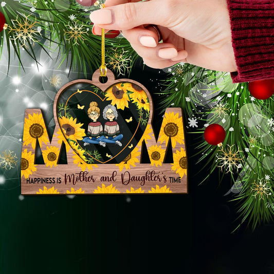 Happiness Mom & Daughter - Custom Shape Wood and Acrylic Ornament