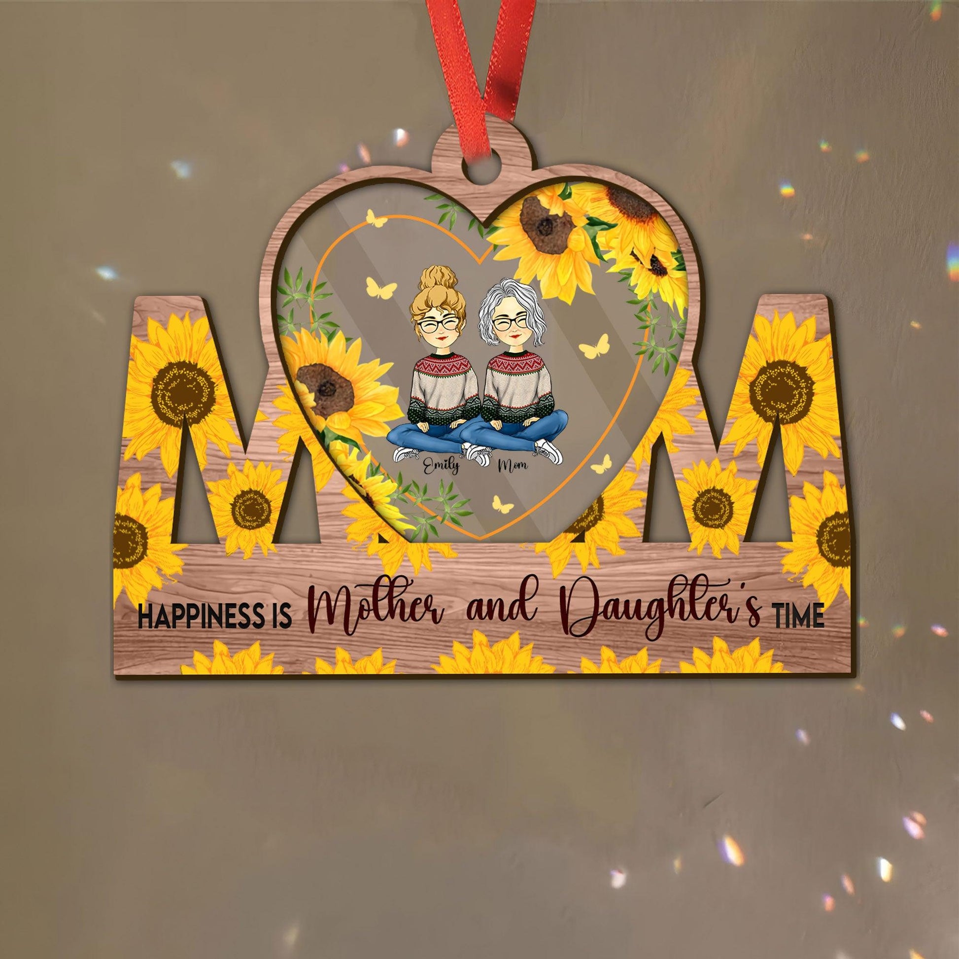 Happiness Mom & Daughter - Custom Shape Wood and Acrylic Ornament