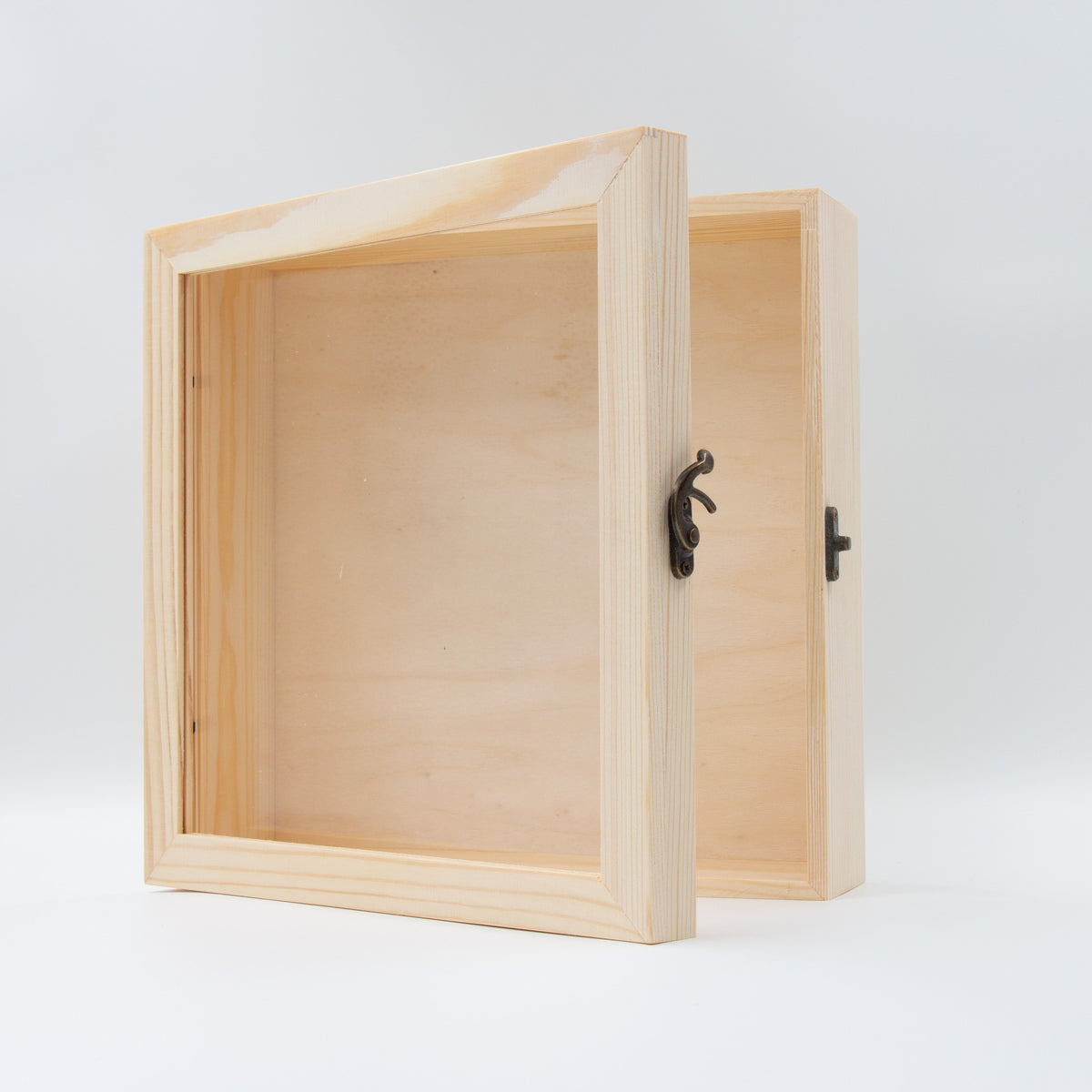 Wooden Shadow Box Display Case - Hinged Door Clear Pane