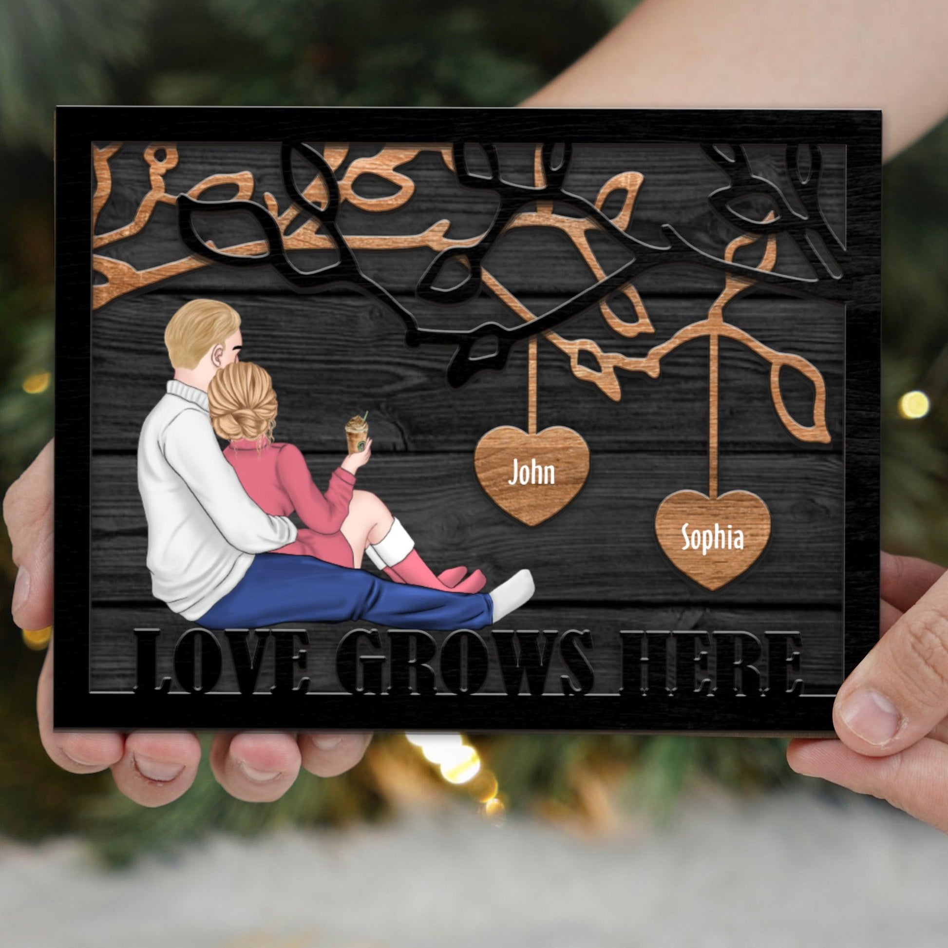 Love Grows Here Couple Gift - Custom Wooden Family Sign