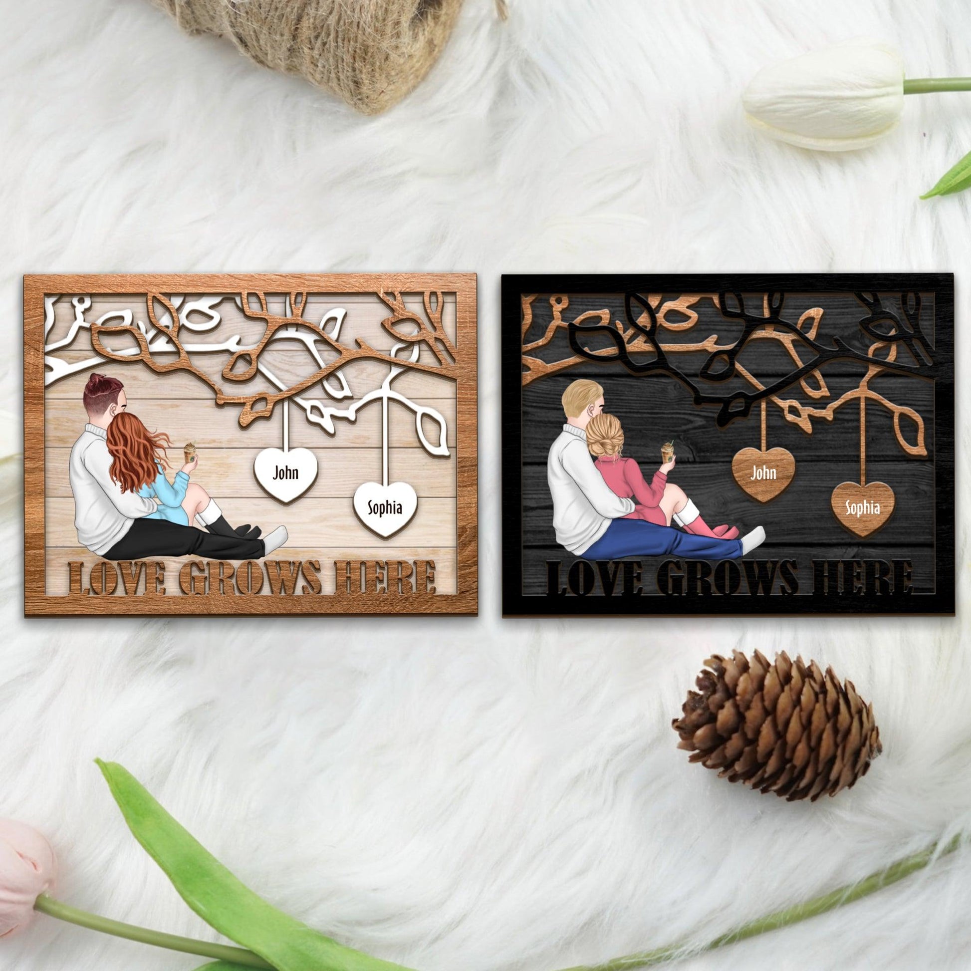 Love Grows Here Couple Gift - Custom Wooden Family Sign
