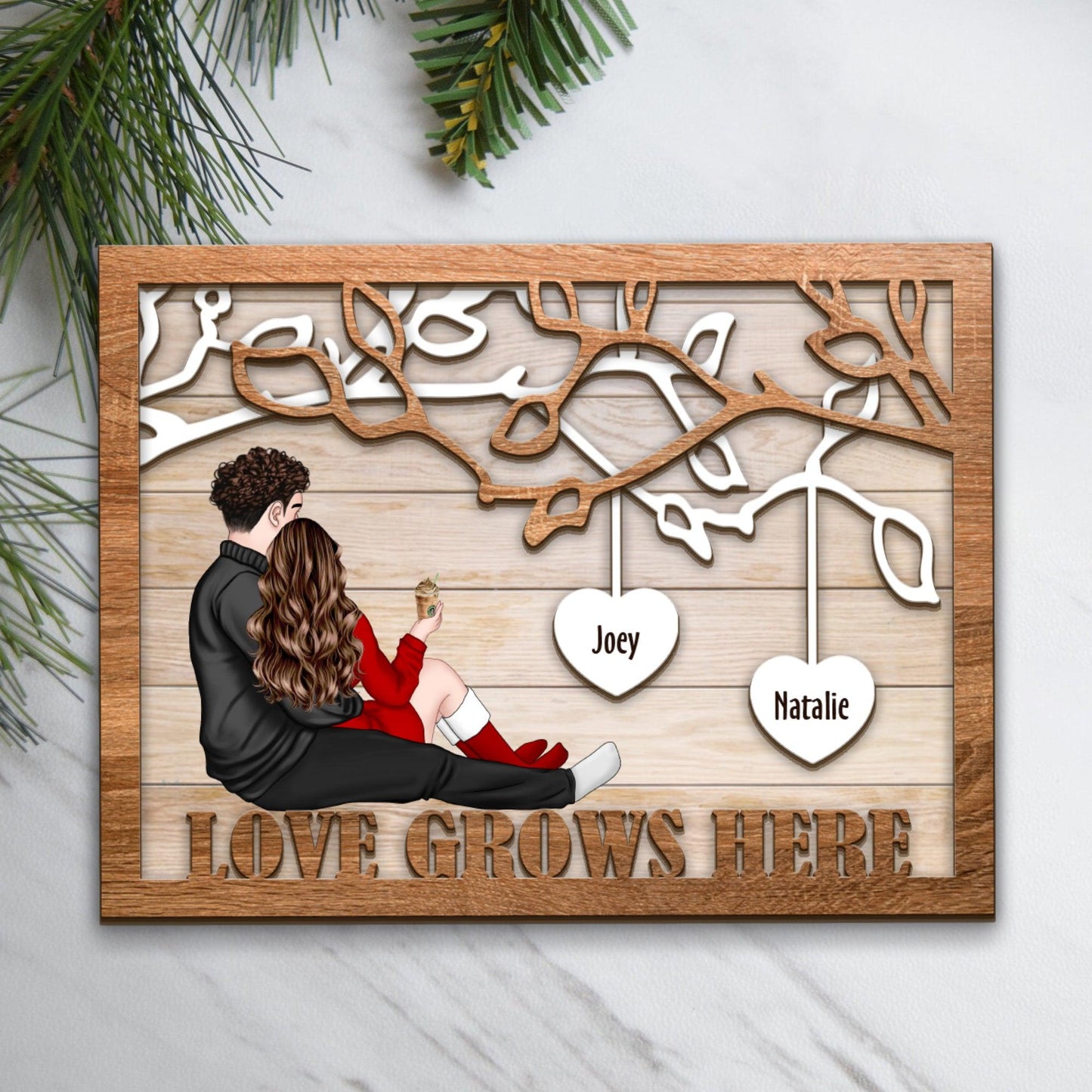 Love Grows Here Couple Gift - Custom Wooden Family Sign