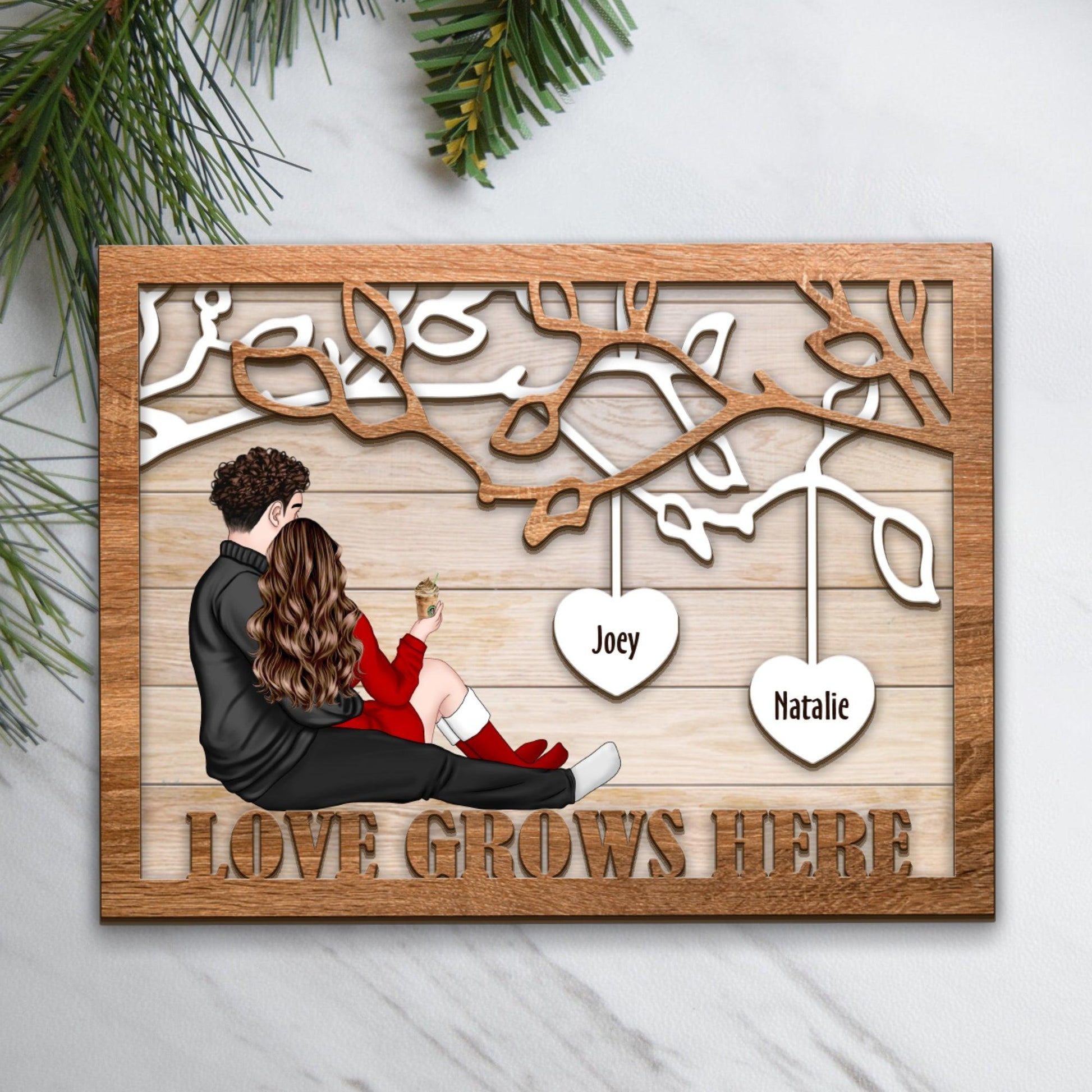 Love Grows Here Couple Gift - Custom Wooden Family Sign