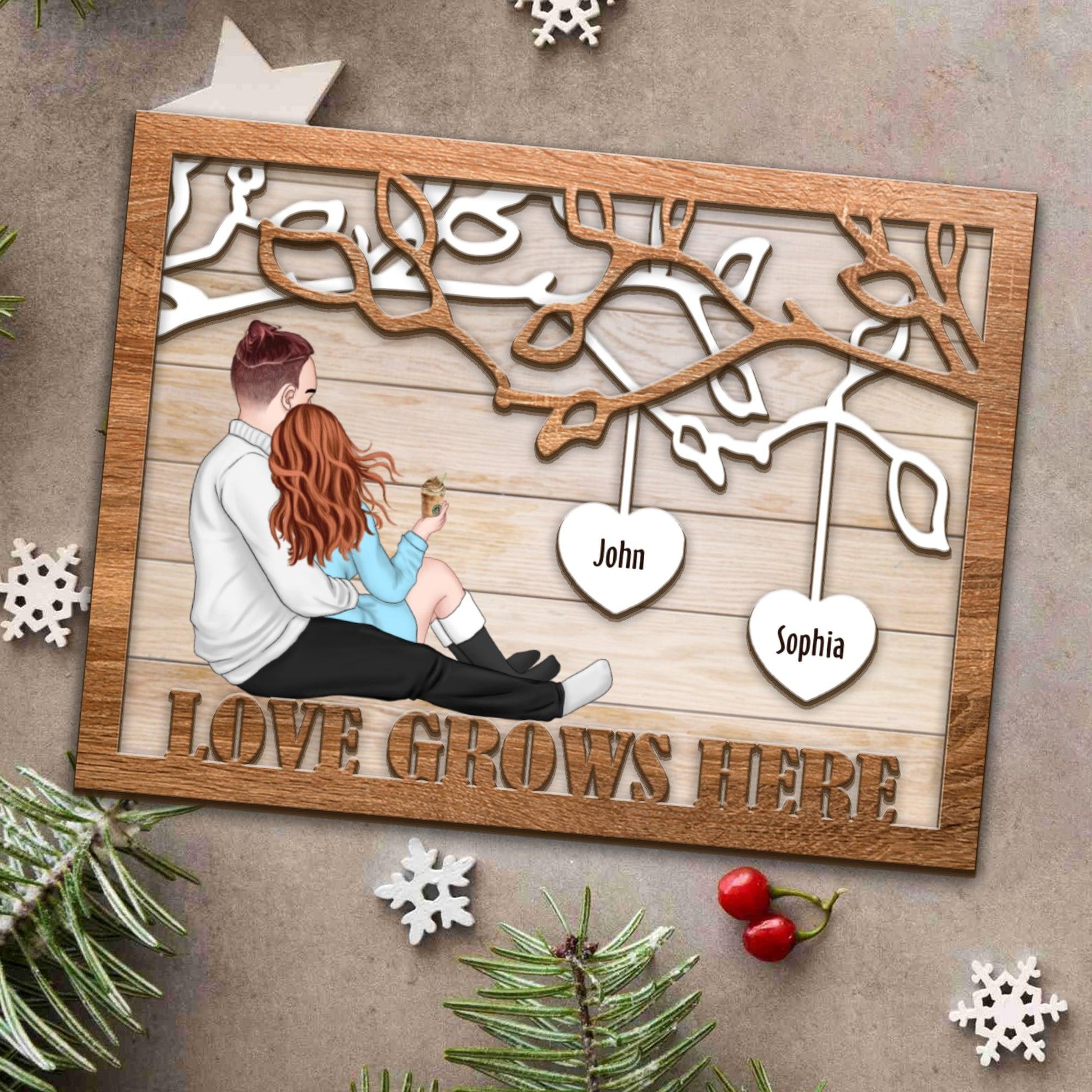 Love Grows Here Couple Gift - Custom Wooden Family Sign
