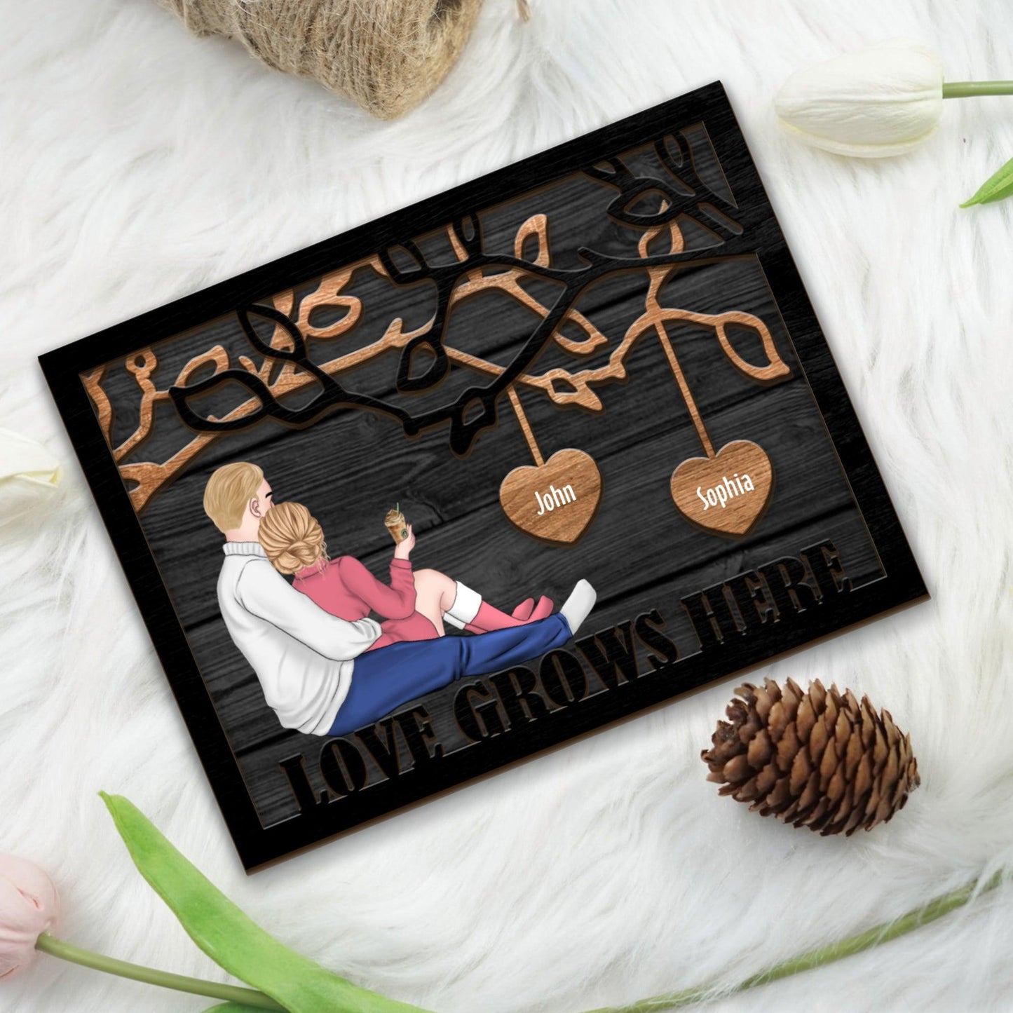 Love Grows Here Couple Gift - Custom Wooden Family Sign