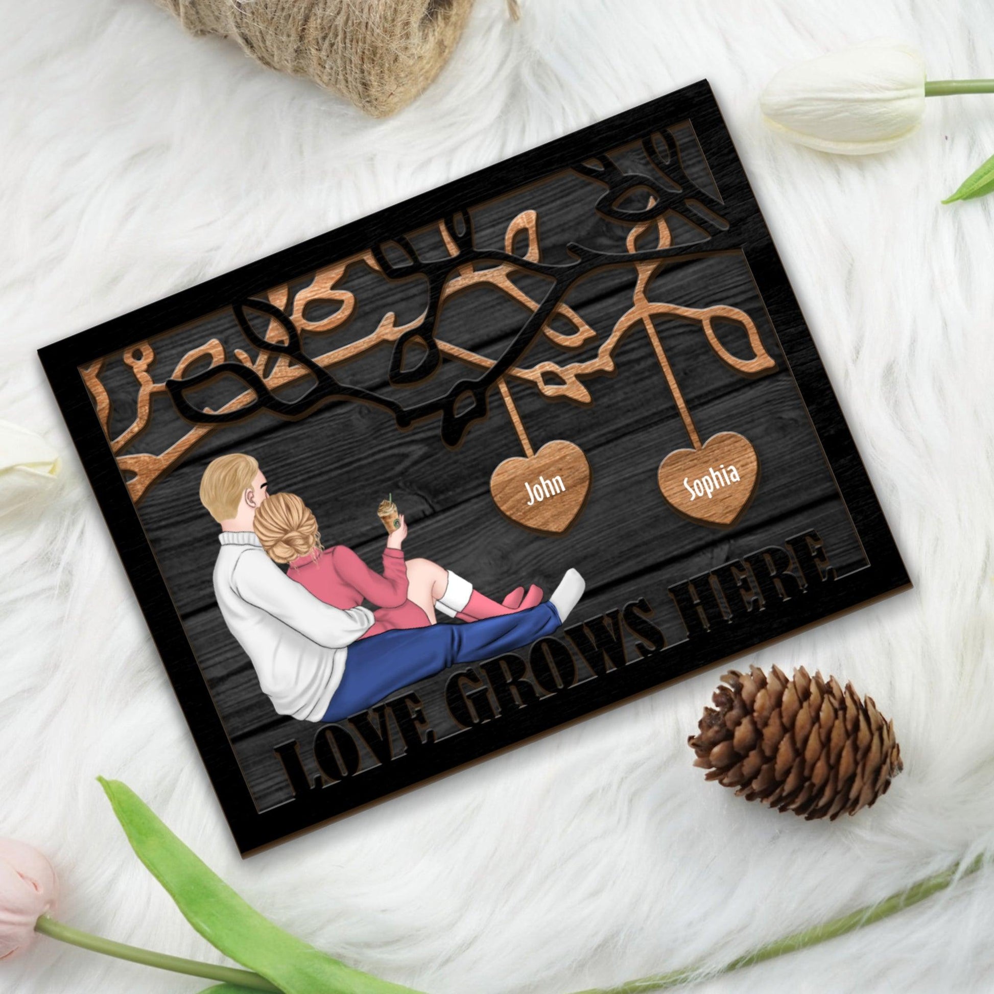 Love Grows Here Couple Gift - Custom Wooden Family Sign