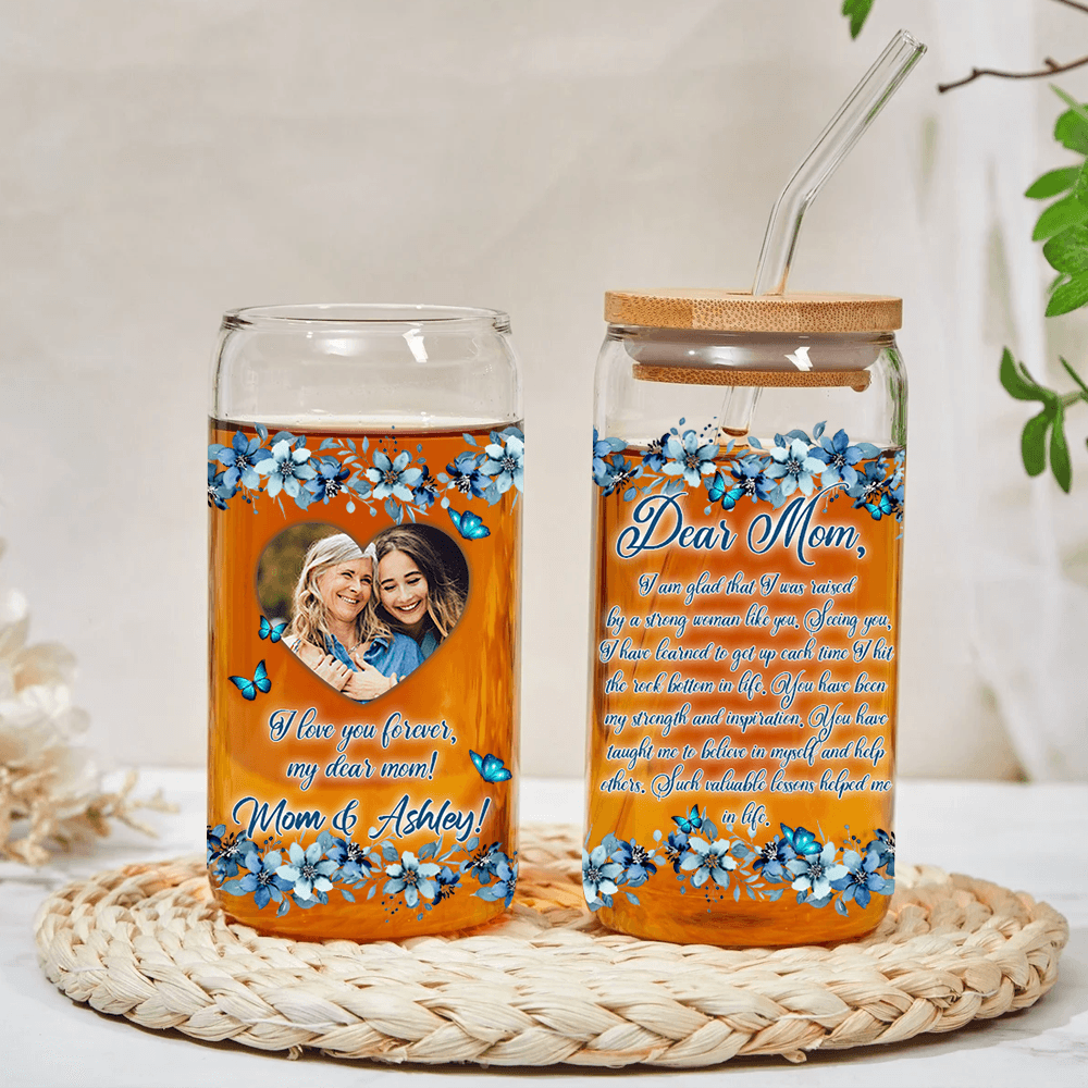 Love Letter For Mother Upload Your Photo Best Gift For Mom Glass Bottle/Frosted Bottle With Lid & Straw Mother Gift - Personalized Glass Bottle