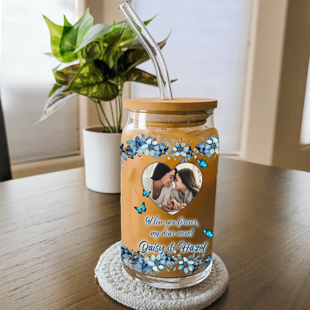 Love Letter For Mother Upload Your Photo Best Gift For Mom Glass Bottle/Frosted Bottle With Lid & Straw Mother Gift - Personalized Glass Bottle