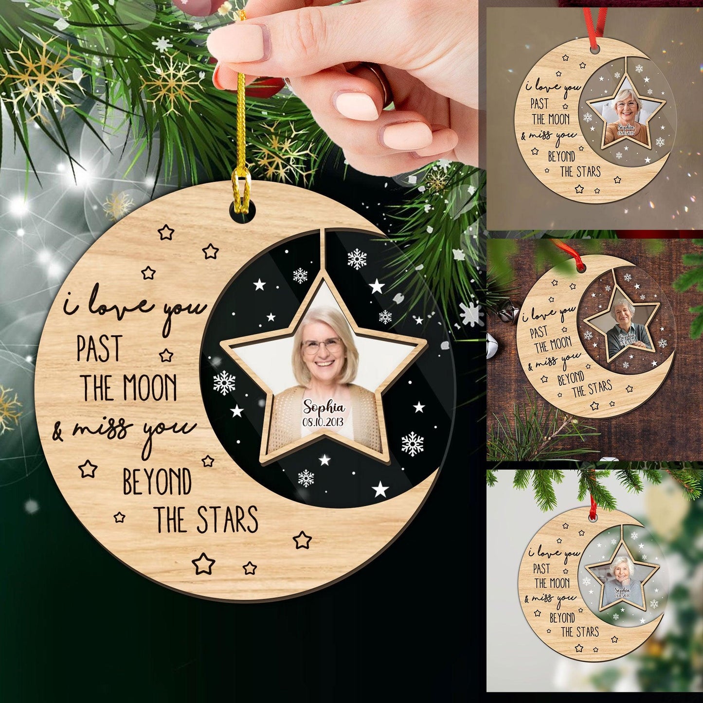 Love You Past The Moon And Beyond The Stars Erinnerungsgeschenk - Individuell geformtes Ornament aus Holz und Acryl 