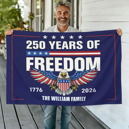 Custom Family Name 250th Birthday - America Freedom With Eagle - House Flag Decor