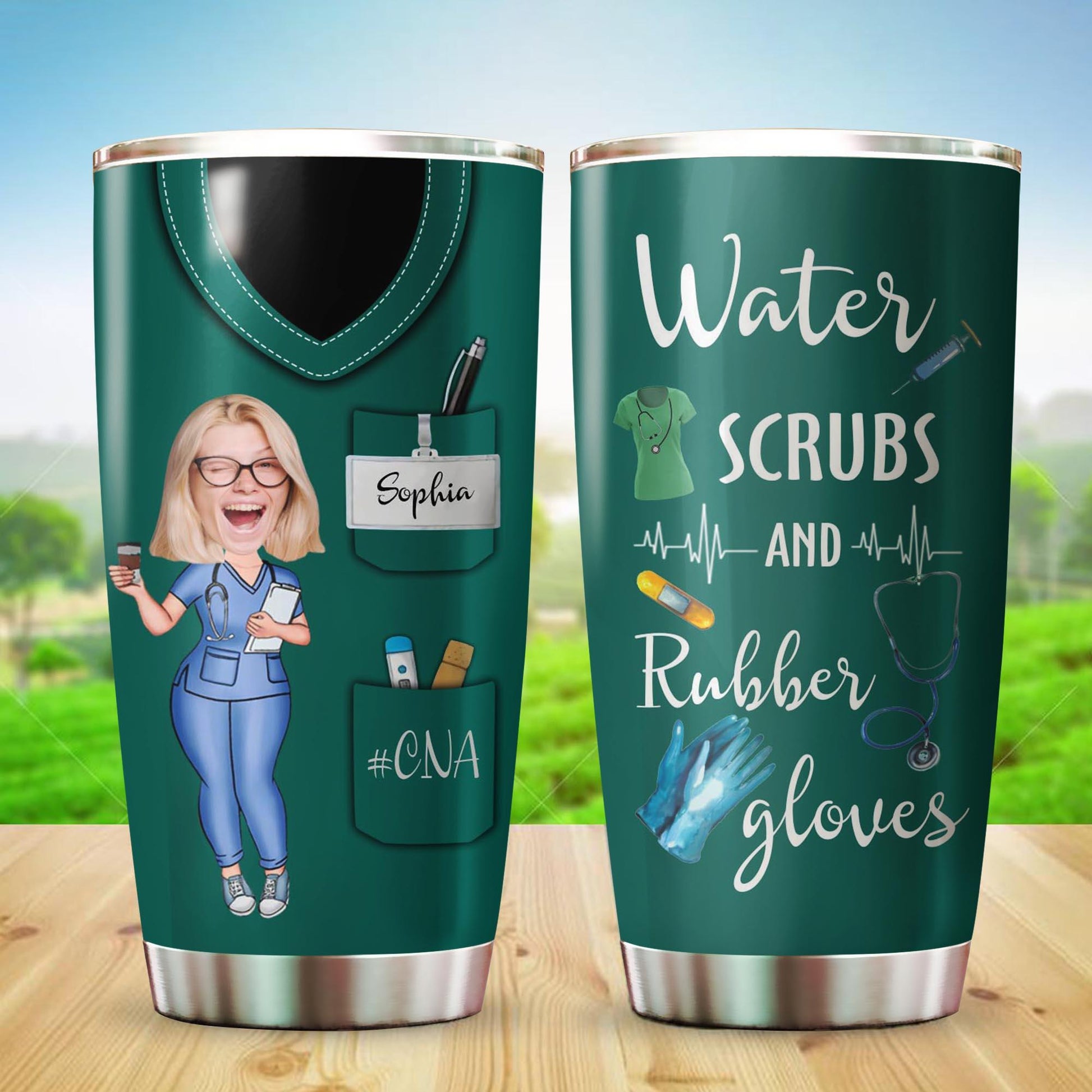 Personalized Photo Custom Nurse Water Scrub And Rubber Gloves Tumbler, Funny Gift For Nurse