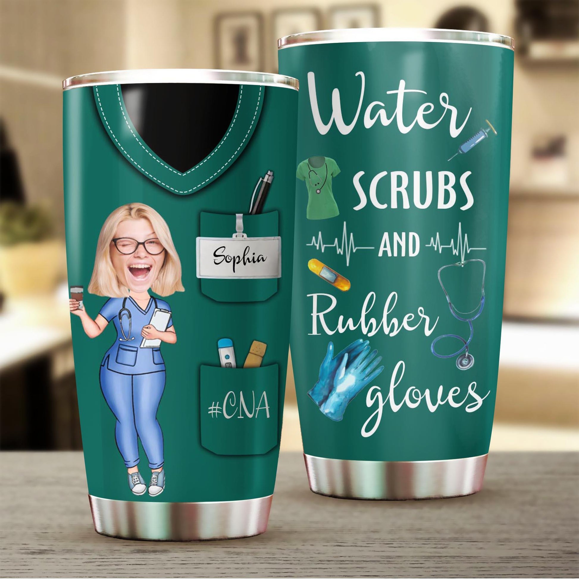 Personalized Photo Custom Nurse Water Scrub And Rubber Gloves Tumbler, Funny Gift For Nurse