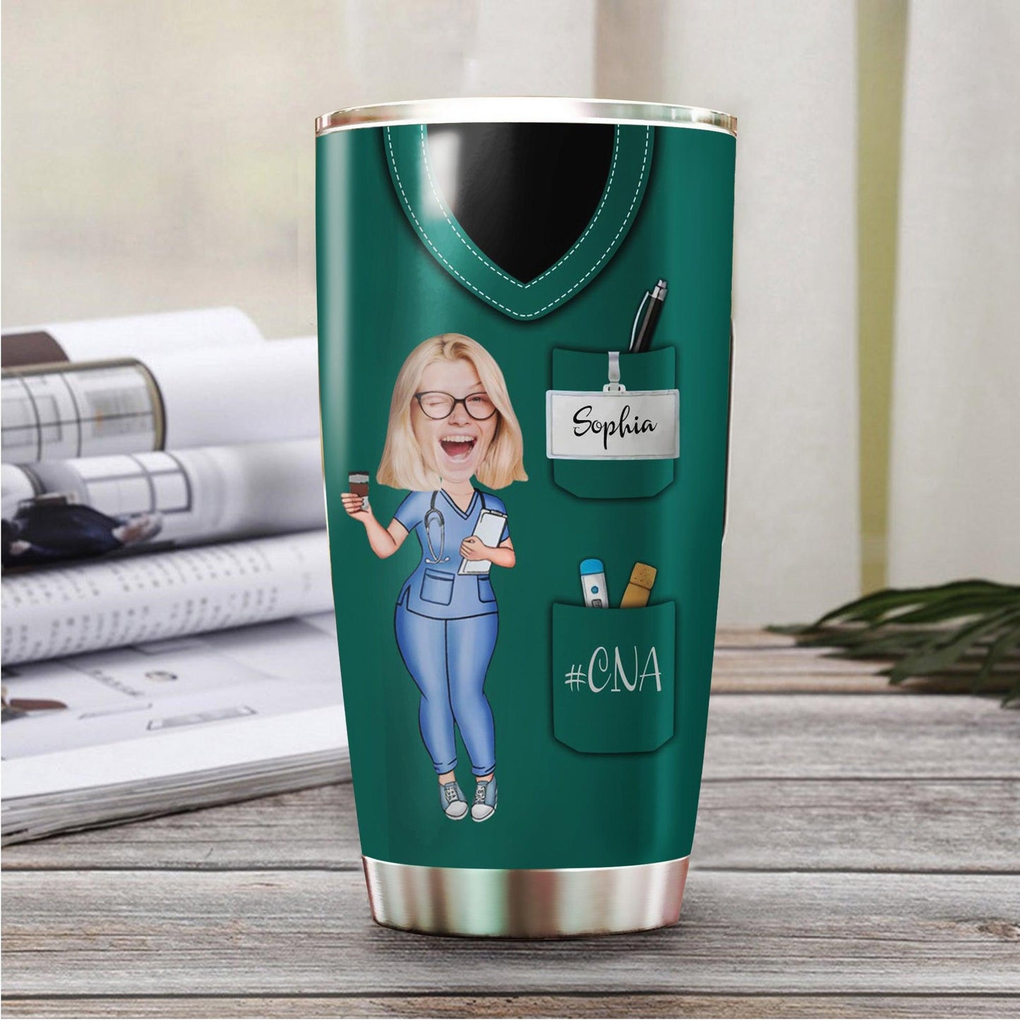 Personalized Photo Custom Nurse Water Scrub And Rubber Gloves Tumbler, Funny Gift For Nurse