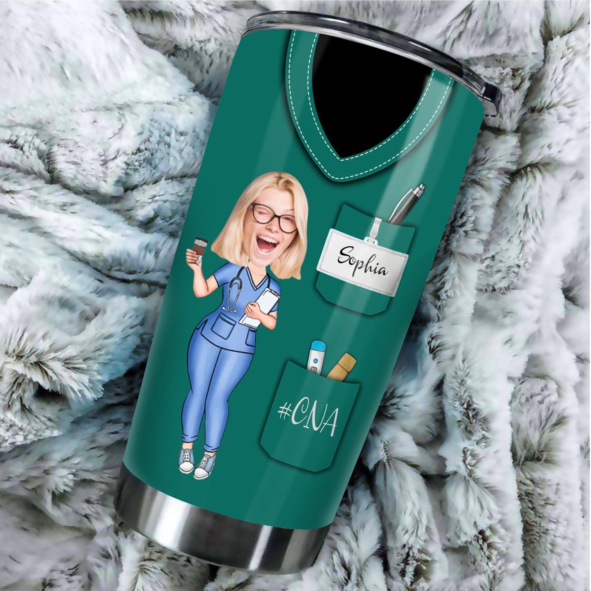Personalized Photo Custom Nurse Water Scrub And Rubber Gloves Tumbler, Funny Gift For Nurse