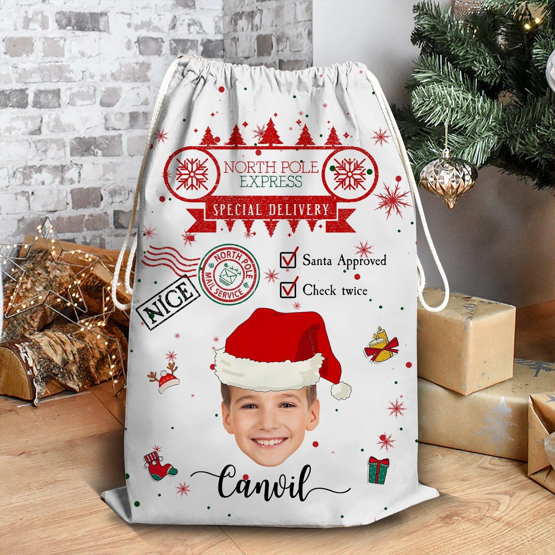 Santa Checked Twice Christmas Bag - Personalized Custom Sack