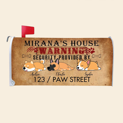 Personalized Mailbox Sign - Warning House Security Provided By Dogs