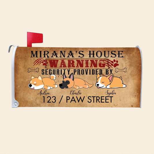 Personalized Mailbox Sign - Warning House Security Provided By Dogs