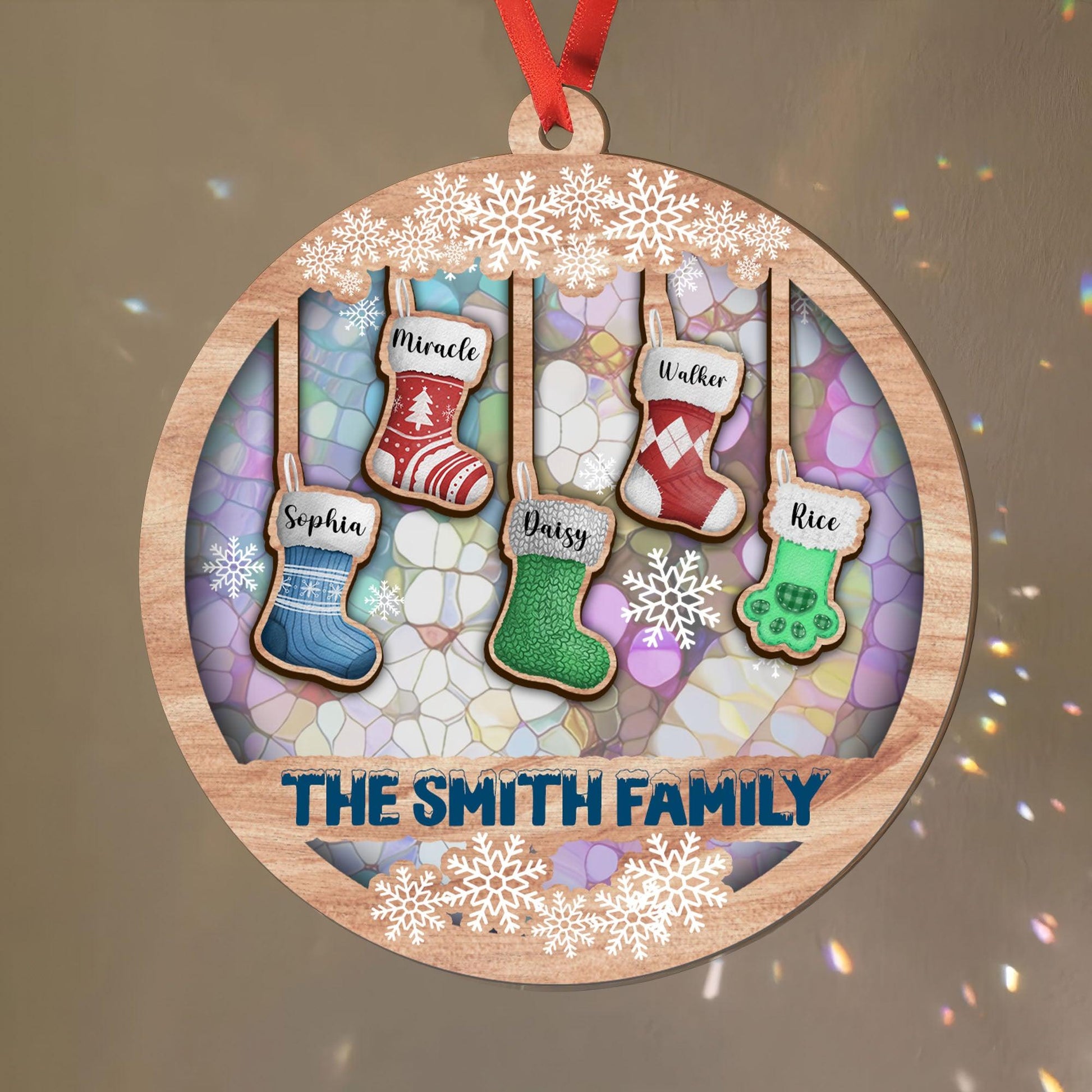 Family Stocking Suncatcher - Personalized Custom Suncatcher Gift