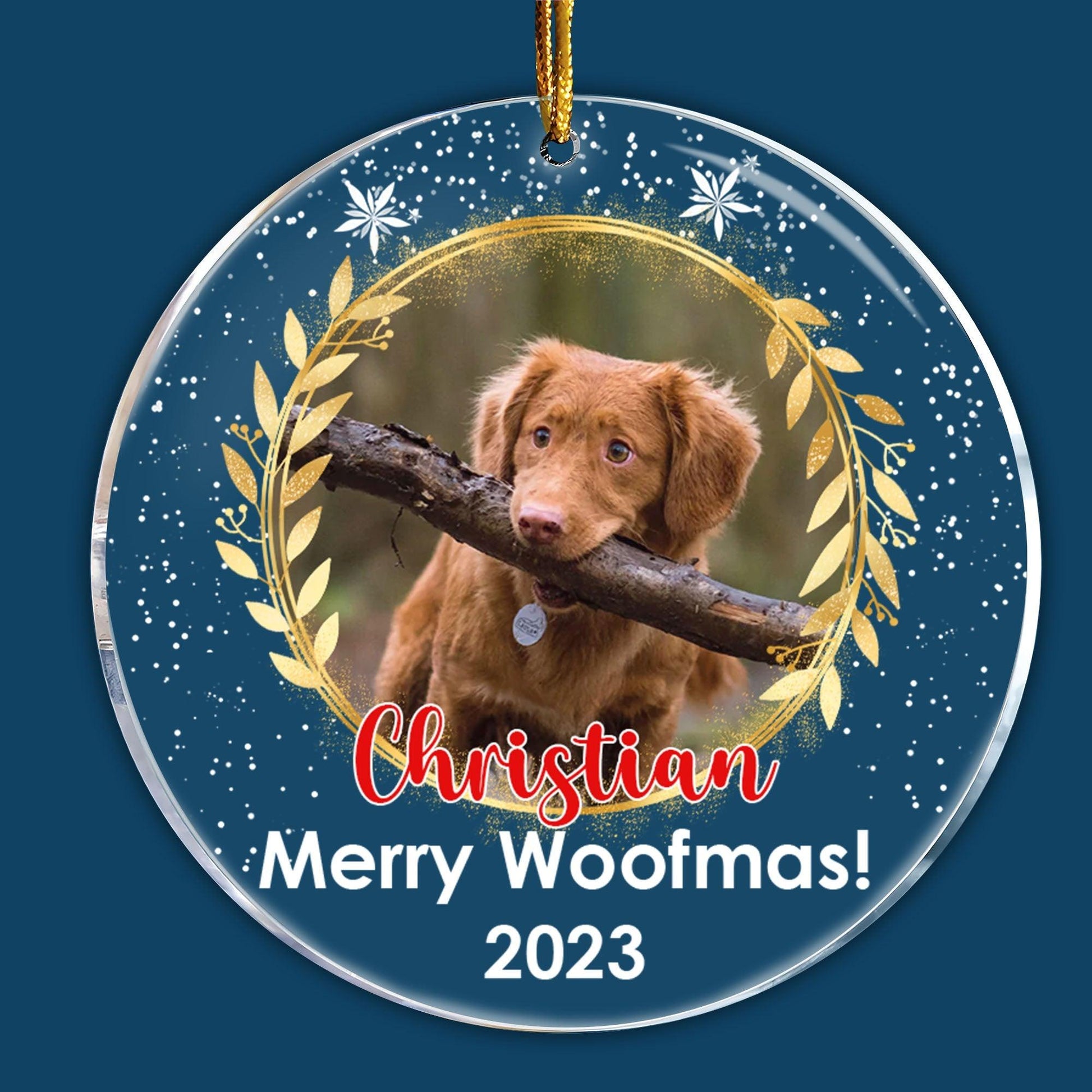 Merry Woofmas! Personalized Circle Acrylic Ornament - Dog Lovers