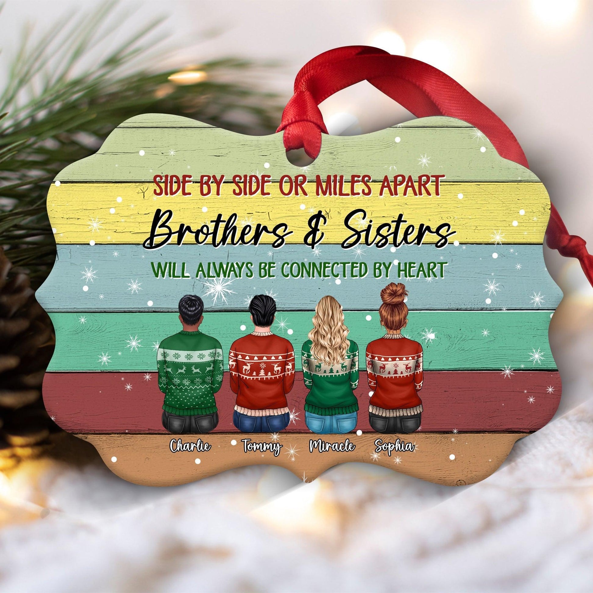 Sisters And Brothers Ornament - Personalized Ugly Xmas Sweater