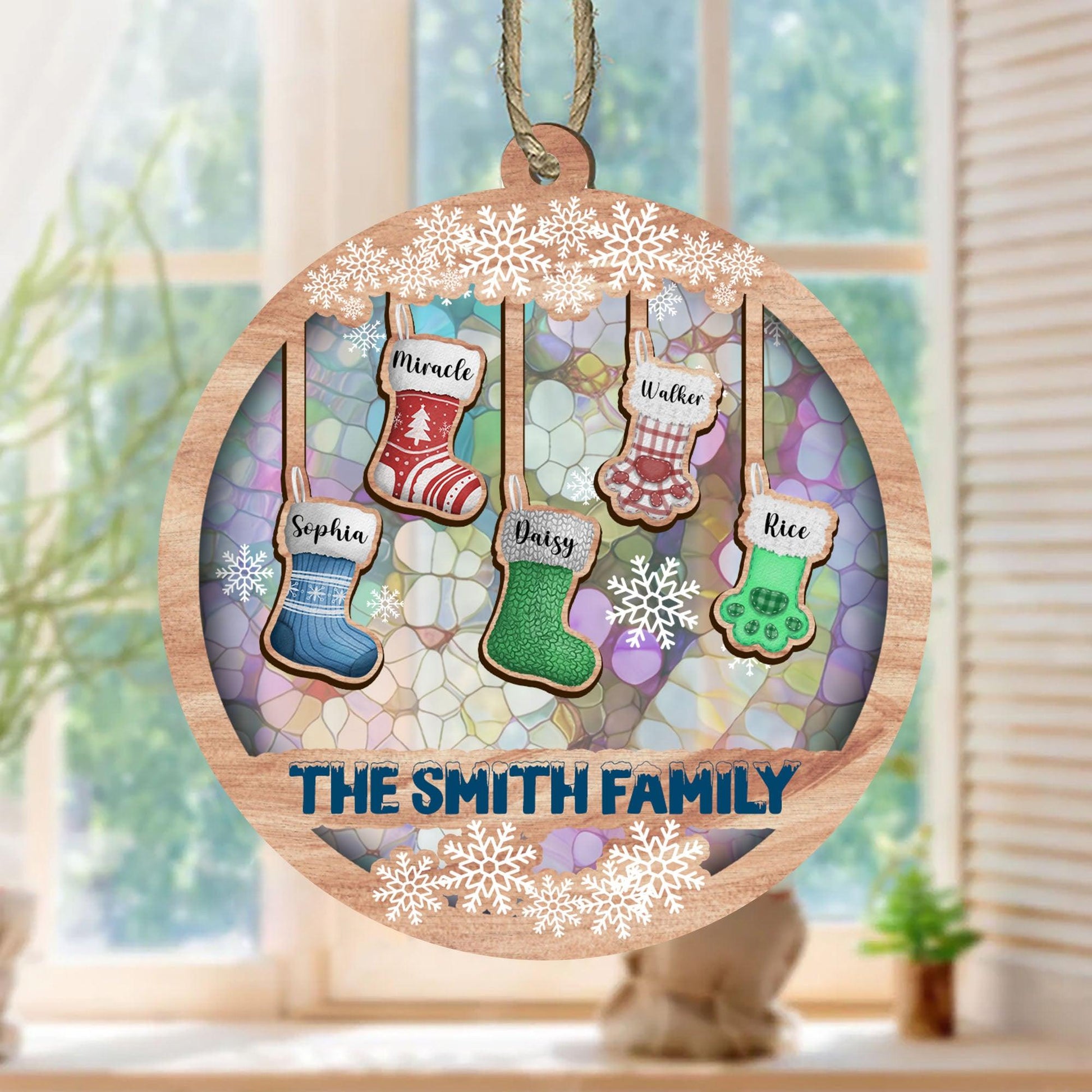 Family Stocking Suncatcher - Personalized Custom Suncatcher Gift