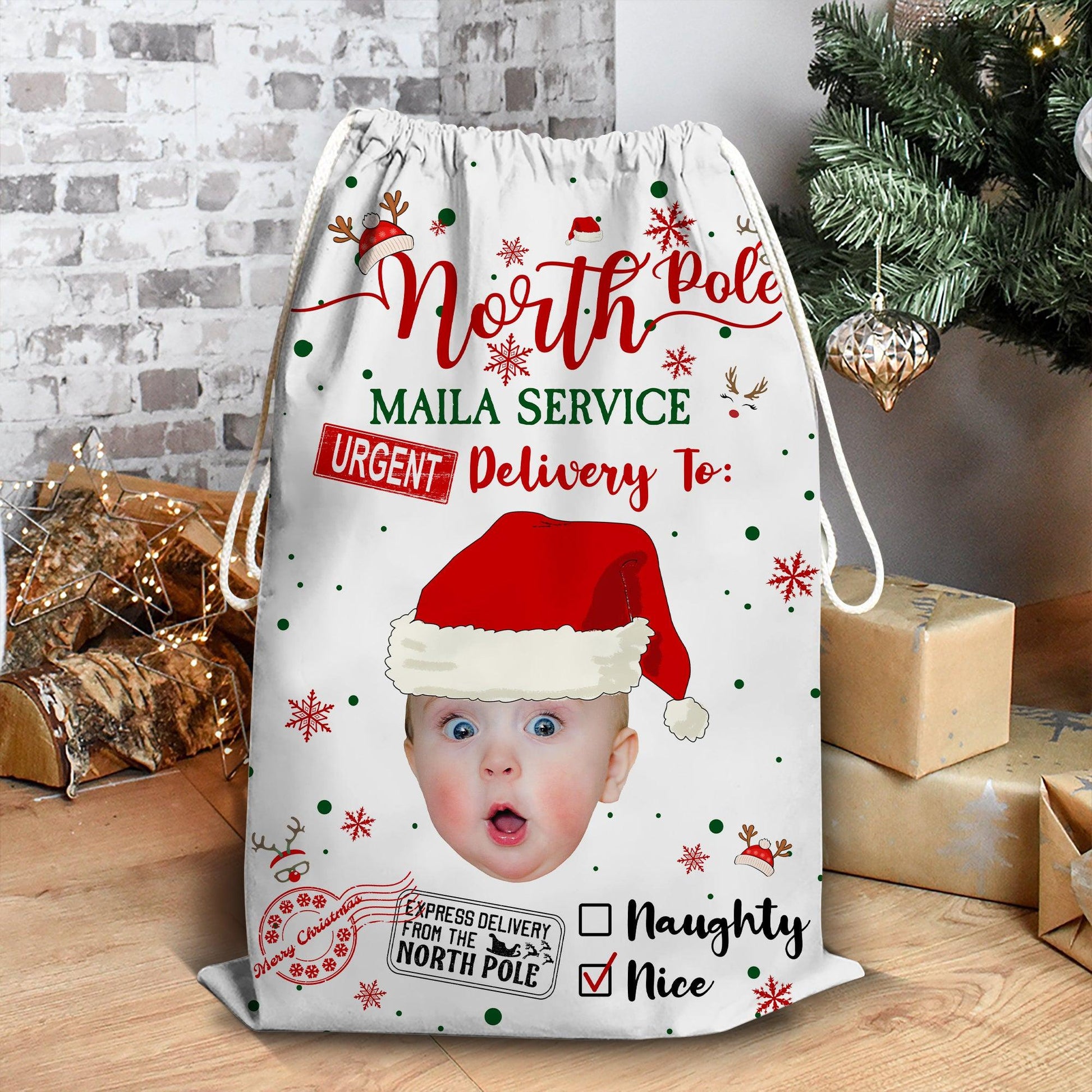 Kids Christmas Bag - Upload Photos - Personalized Custom Sack