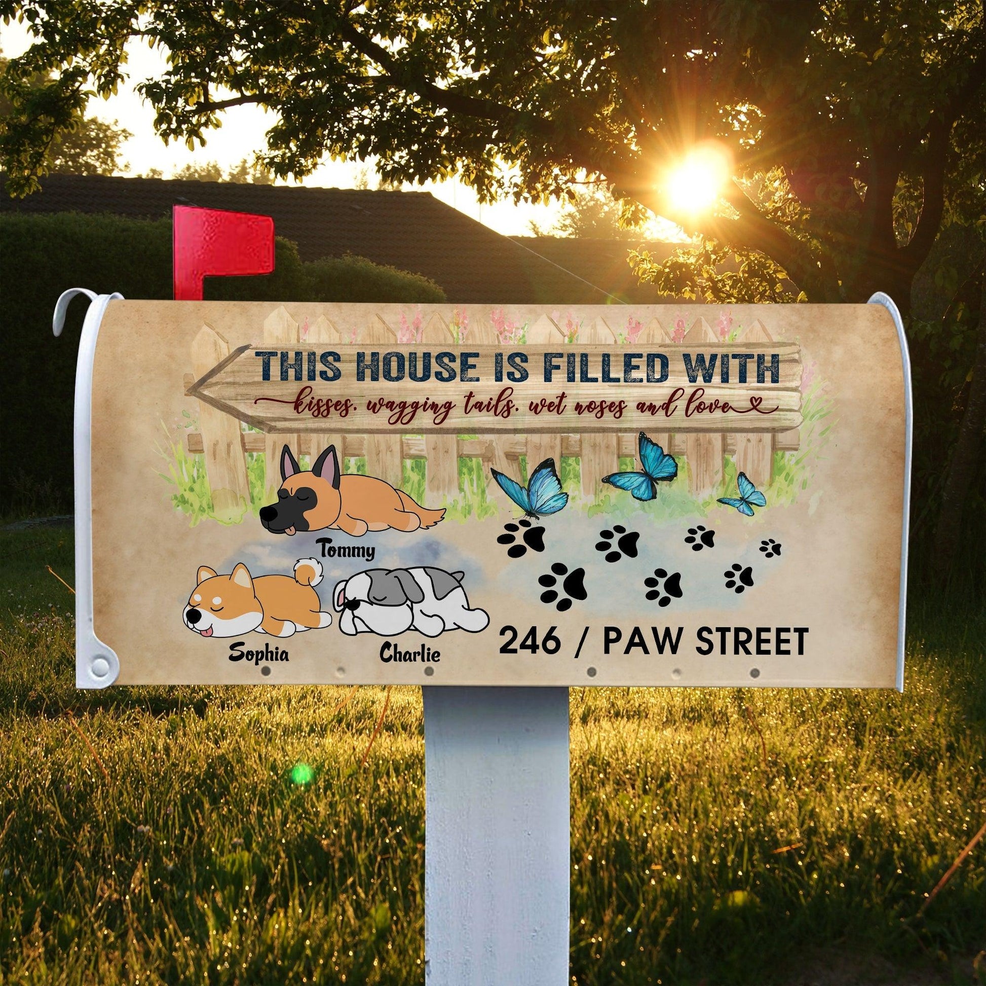Personalized Mailbox Cover - Kisses, Wagging Tails & Love